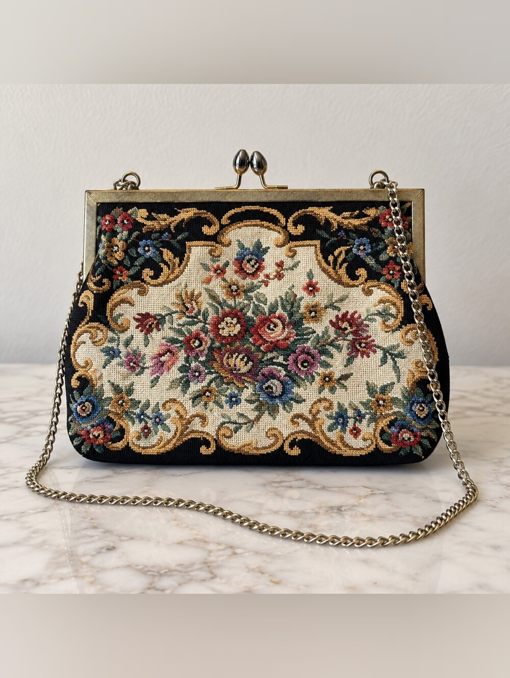 Vintage Mister Ernest Tapestry Floral Evening Bag Purse Made in Hong Kong